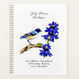 July Birth Month Flower Bluebird and Larkspur Planner