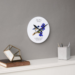 July Birth Month Flower Bluebird and Larkspur Round Clock