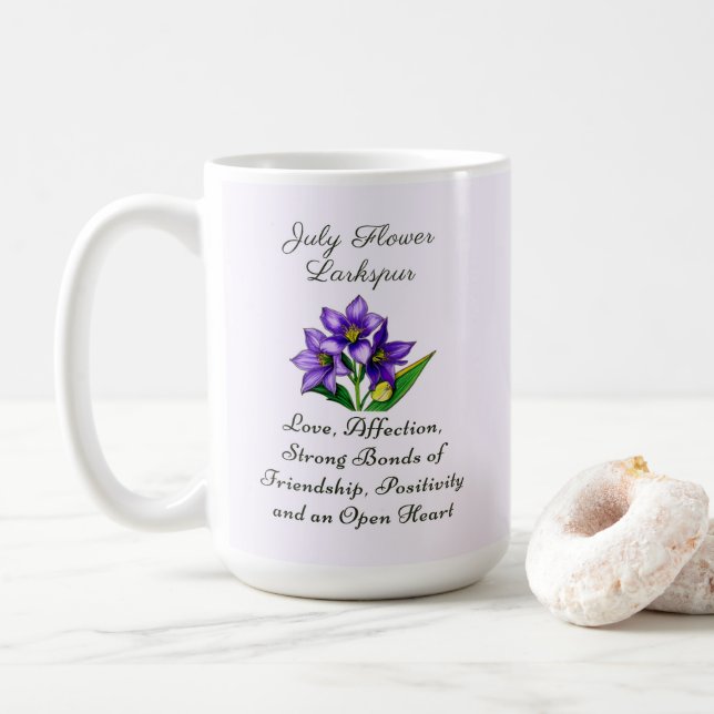 July Birth Month Flower Larkspur Floral Art Coffee Mug (With Donut)