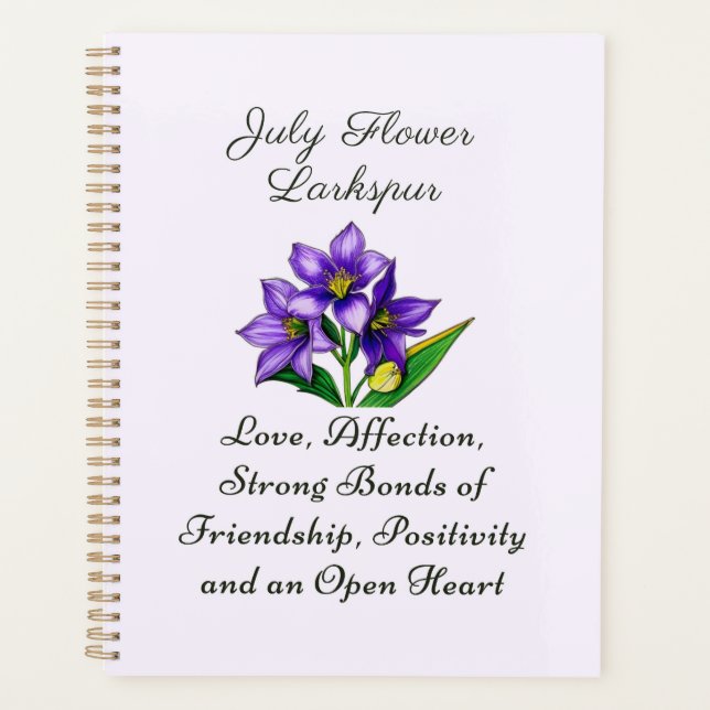 July Birth Month Flower Larkspur Floral Art Planner (Front)