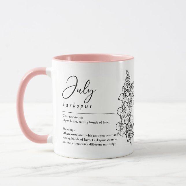 July Birth Month Flower Larkspur Minimalist Mug (Left)