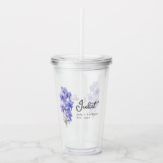 July Birth Month Flower Larkspur Personalized Acrylic Tumbler (Front)