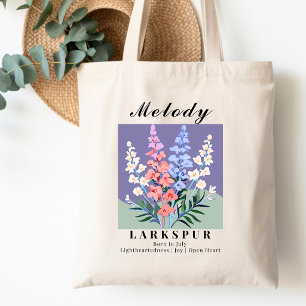 July Birth Month Flower Larkspur Vintage Retro Tote Bag