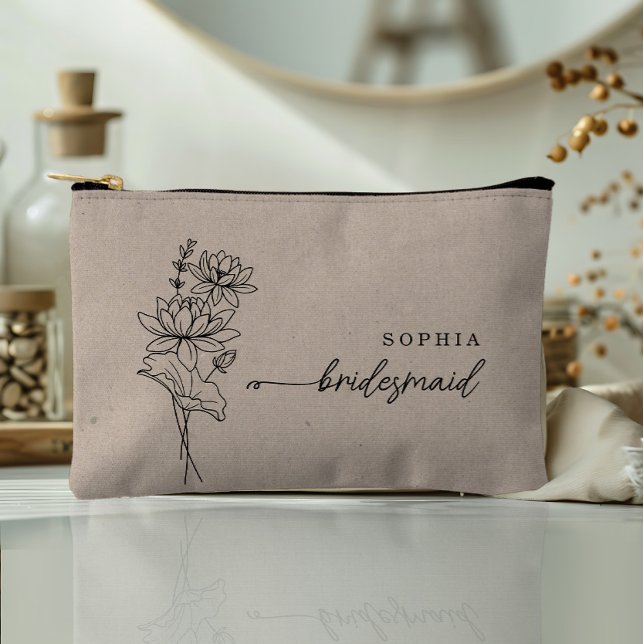 July Birth Month Flower Personalized Bridesmaid Accessory Pouch (Creator Uploaded)
