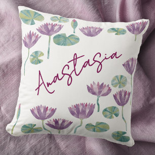 July Birth Month Water Lily Personalized Throw Pillow