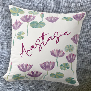 July Birth Month Water Lily Personalized Throw Pillow