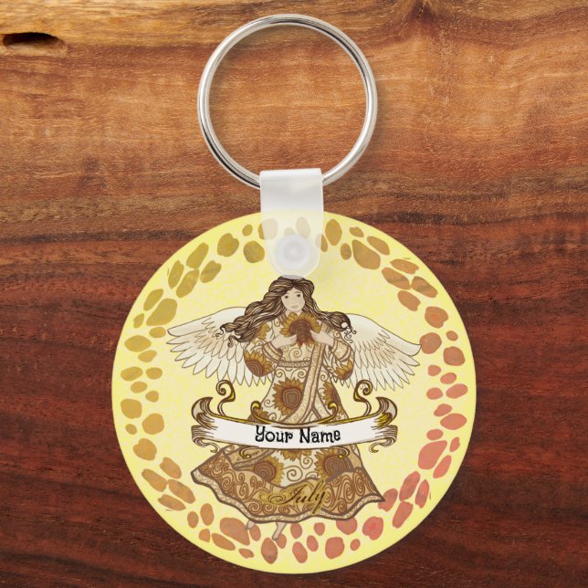 July Birthday Angel birthday custom keychains (Front)