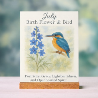 July Birthday Bird Blue Floral Vintage Inspiration Acrylic Sign