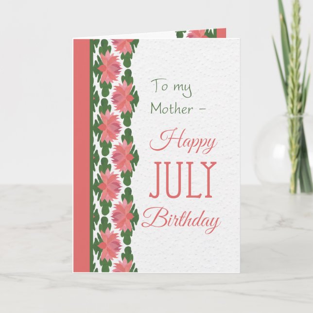 July Birthday Card for a Mother, Water Lilies (Front)