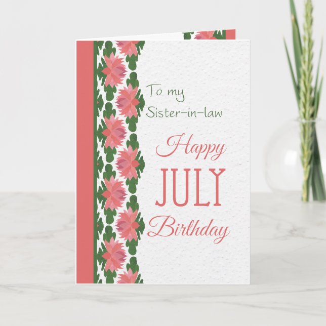 July Birthday Card for Sister-in-law, Water Lilies (Front)