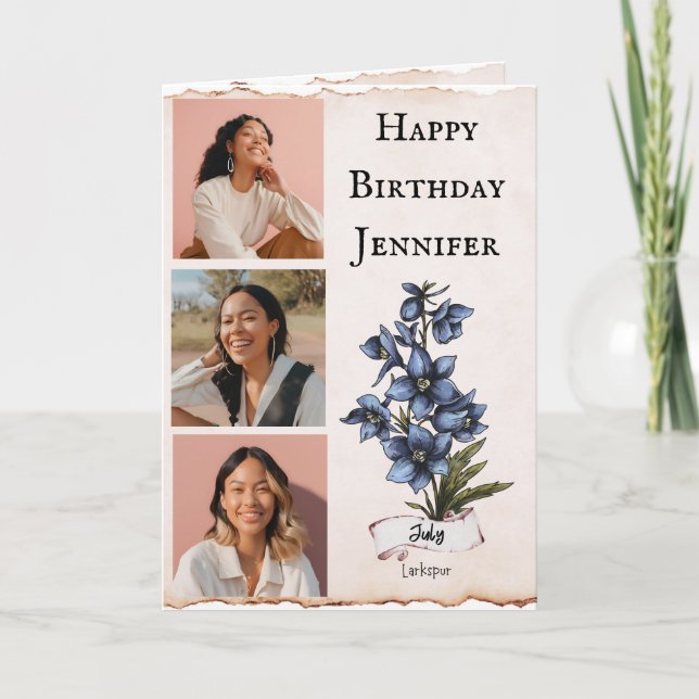 July Birthday Flower Photo Card (Front)