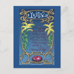 July Birthday Ruby and Goldenrod Postcard