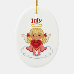 July Birthstone Angel Blonde Ceramic Ornament