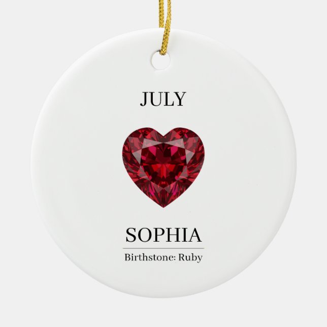 July Birthstone Birthday Name Ruby Ceramic Ornament (Front)