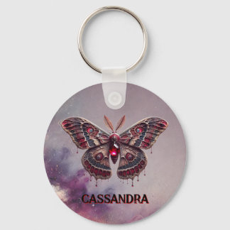 July Birthstone Keychain - Ruby Moth Design