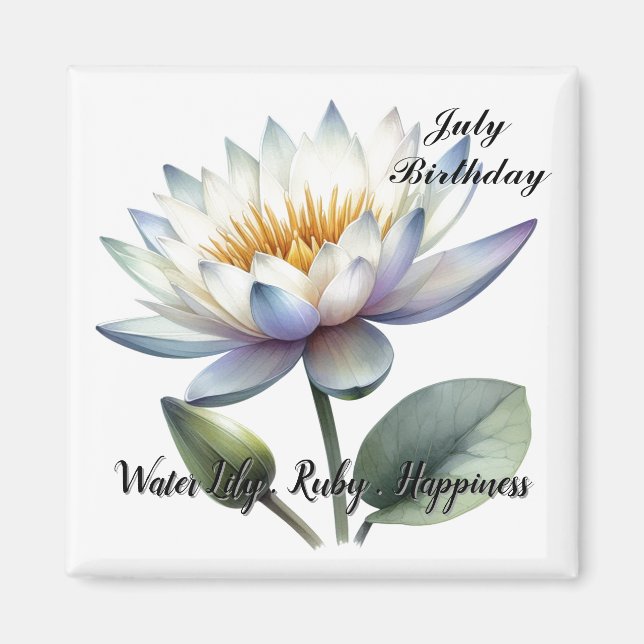 July Birthstone Ruby and Water Lily  Magnet (Front)