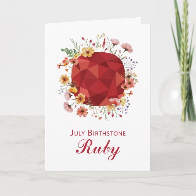 July Birthstone Ruby Birthday With Wildflowers Card (Front)