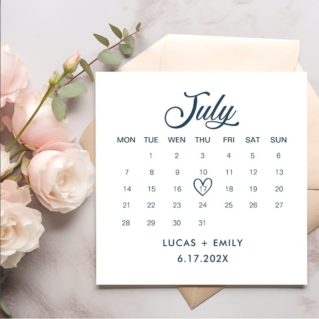 July Calendar Dark Blue Wedding Napkin (Creator Uploaded)