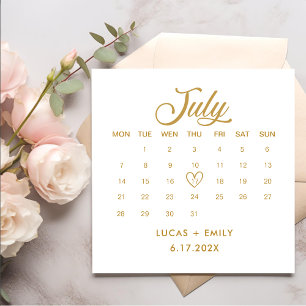 July Calendar Gold Wedding Napkin