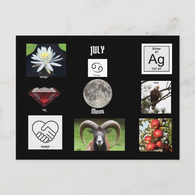 July  Cancer Birth Month  Postcard (Front)