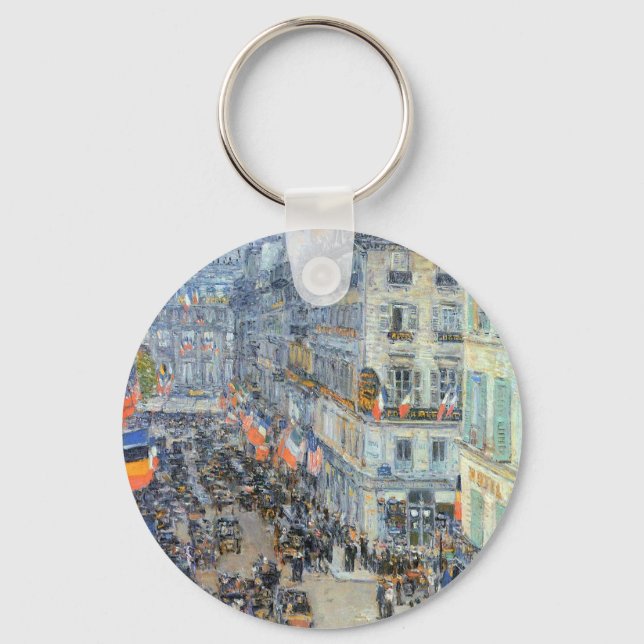 July Fourteenth, Rue Daunou by Childe Hassam Keychain (Front)