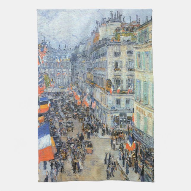 July Fourteenth, Rue Daunou by Childe Hassam Kitchen Towel (Vertical)