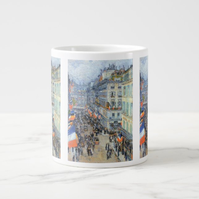 July Fourteenth, Rue Daunou by Childe Hassam Large Coffee Mug (Front)