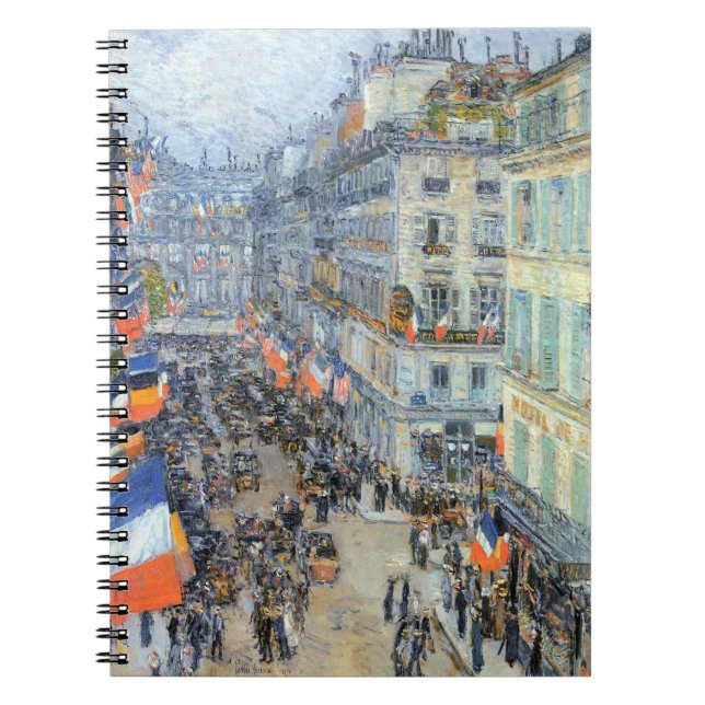 July Fourteenth, Rue Daunou by Childe Hassam Notebook (Front)