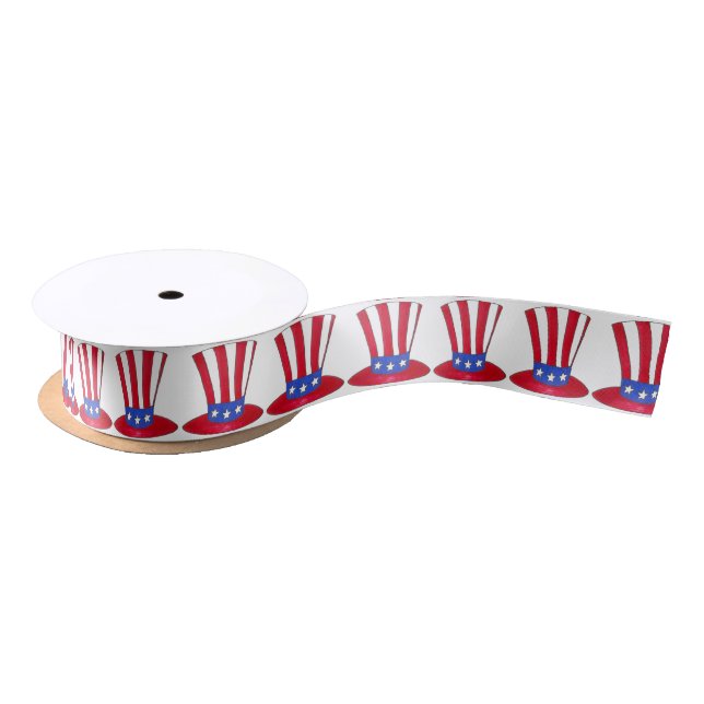 July Fourth 4th Uncle Sam Hat USA Patriotic Ribbon Satin Ribbon (Spool)