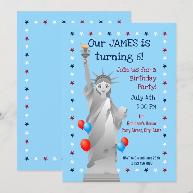 July fourth Birthday Boy Party  Invitation (Front/Back)