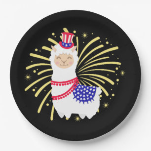 July Fourth Llama Paper Plate