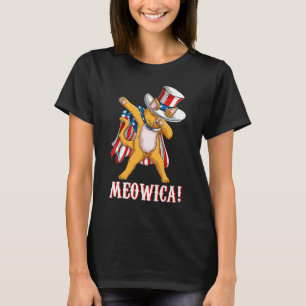 July Fourth Meowica American Flag Dabbing Cat Mom T-Shirt