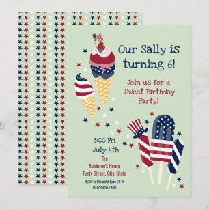 July fourth Sweet Birthday Girl Party  Invitation