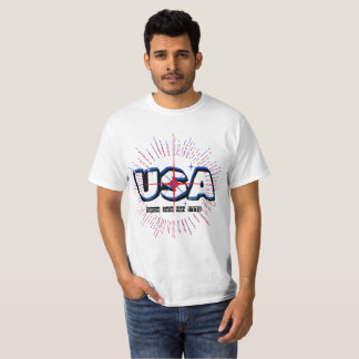 July Fourth USA Text N Rays Red Blue White Design T-Shirt