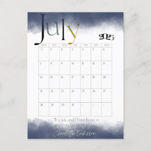 July Grey Modern Monthly Calendar 2025 Postcard