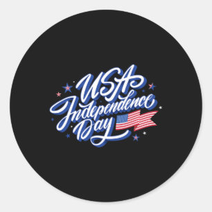 July Independence Day Usa Flag Patriotic American Classic Round Sticker
