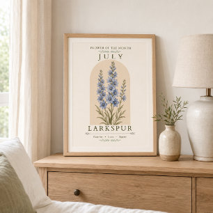 July Larkspur Birth Flower Poster
