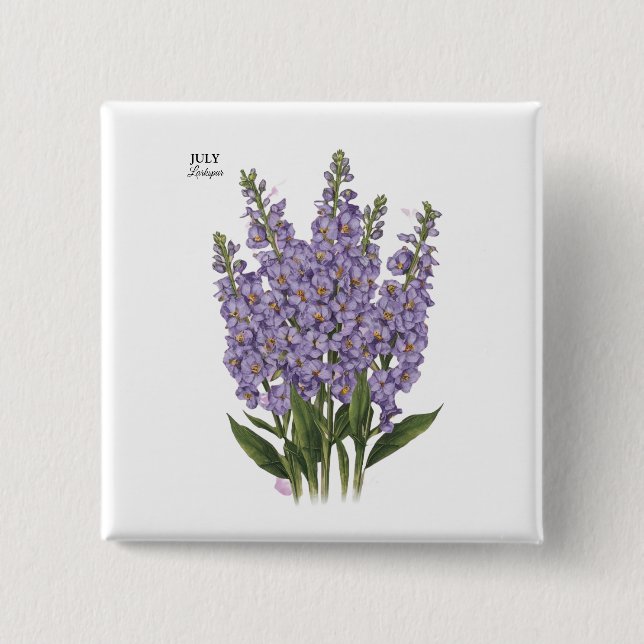 July Larkspur Bloom - Personalized Birthday Gift 2 Inch Square Button (Front)