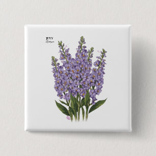 July Larkspur Bloom - Personalized Birthday Gift 2 Inch Square Button