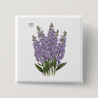July Larkspur Bloom - Personalized Birthday Gift 2 Inch Square Button