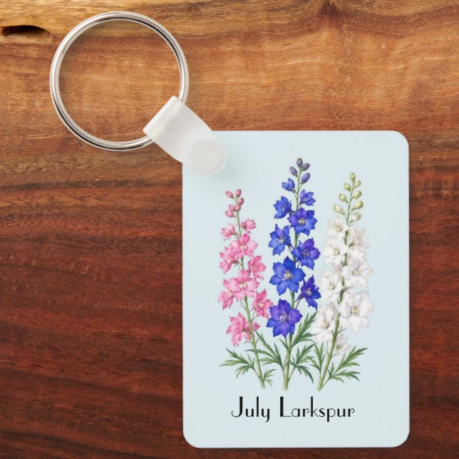 July Larkspur Flowers  Keychain (Front)