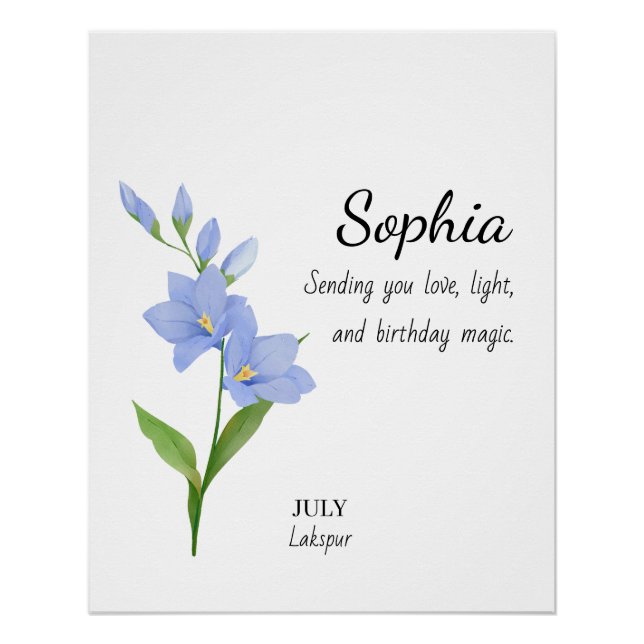 July Larkspur Personalized Birthday Poster (Front)