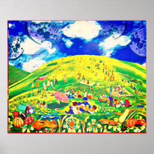 July Naive Folk Art Spring Celebration Poster