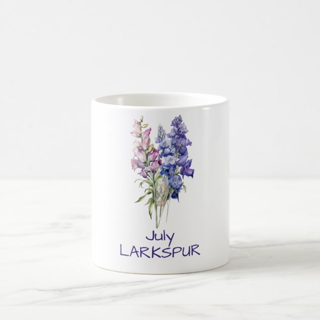 July primary birth flower Larkspur mug (Center)