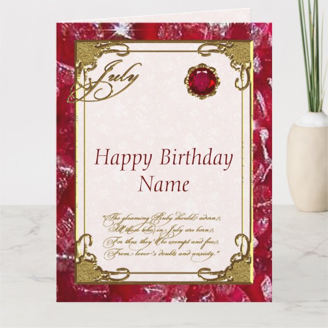 July Ruby Birthstone Birthday 8.5X11 Card (Front)