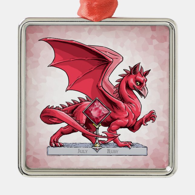 July’s Birthstone Dragon: Ruby Metal Ornament (Front)