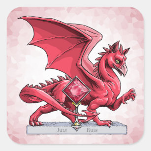 July’s Birthstone Dragon: Ruby Square Sticker