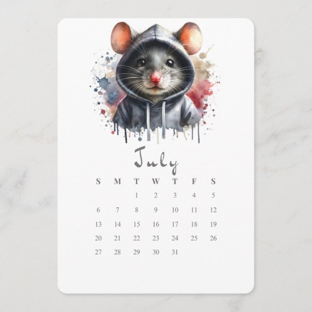July Stand-Alone Calendar Mouse Mice Splash Art Menu (Front)