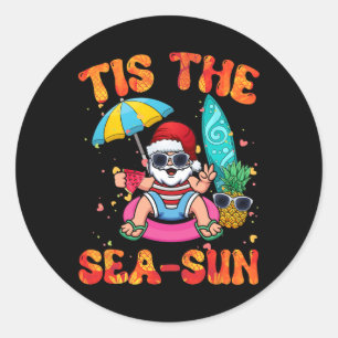 July Summer Lovers Beach Santa Tis The Sea-sun Classic Round Sticker