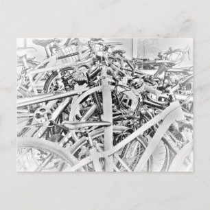 Jumble of Bicycles Bike Parking Bicycle Rack BW Postcard
